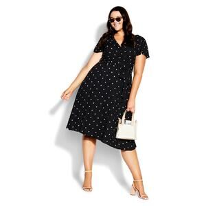 City Chic Dress Sweet Doll Polka Dot Retro Pinup Novelty Black White Size 20